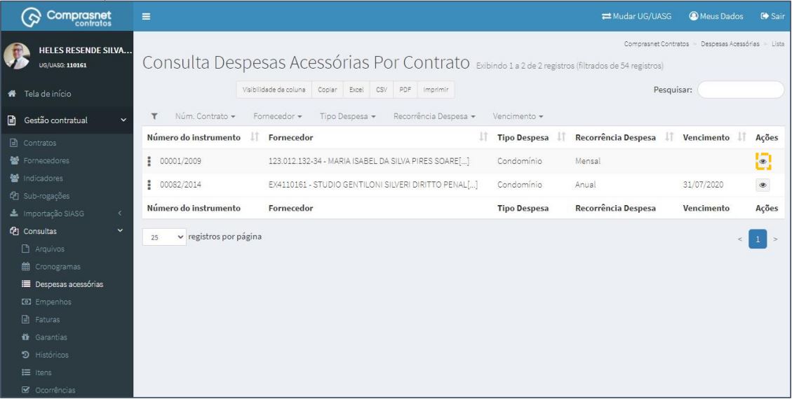 FIGURA 4 - Detalhar Despesas Acessórias