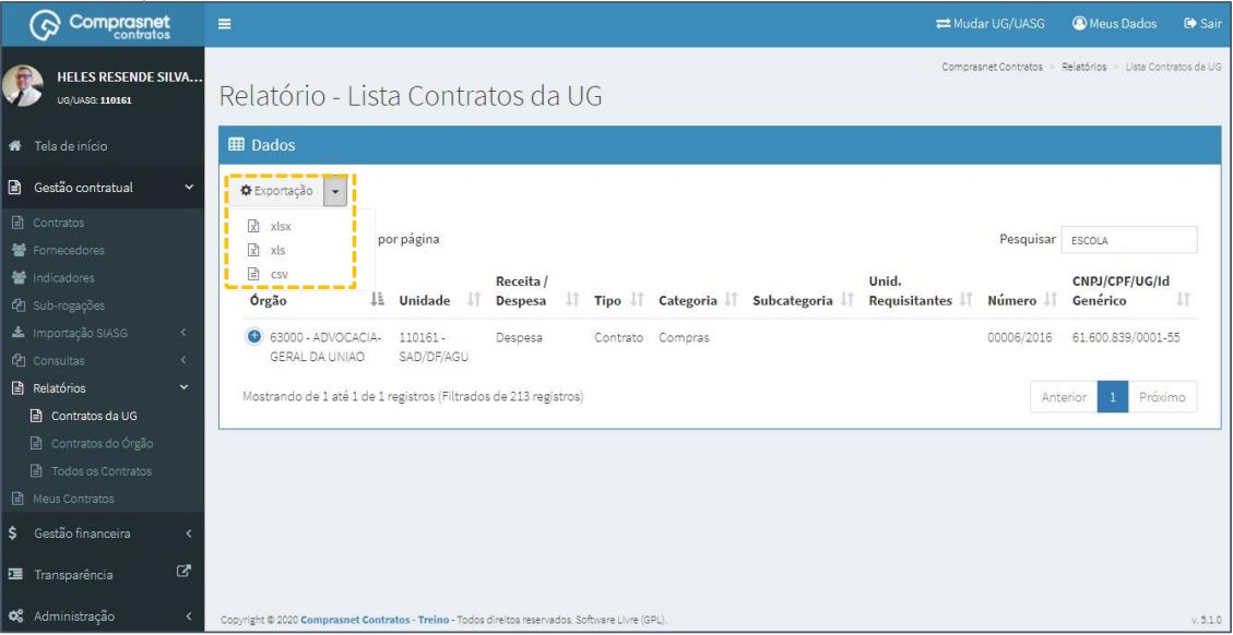 FIGURA 6 - Exportação de Relatórios