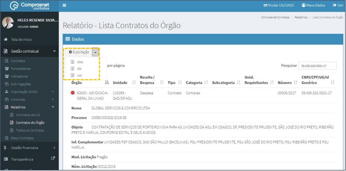 FIGURA 6 - Exportação de Relatórios dos órgãos
