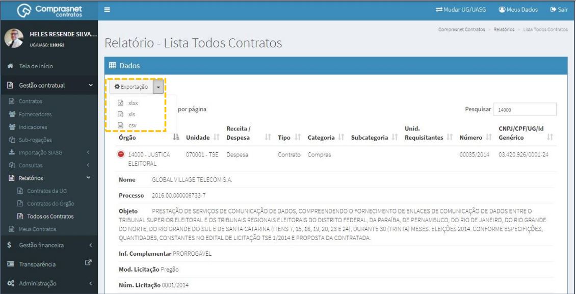 FIGURA 6 - Exportação de Relatórios Todos Contratos.