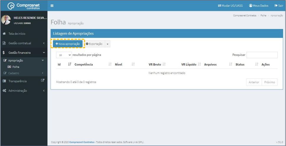 FIGURA 2 - Adicionar Apropriação