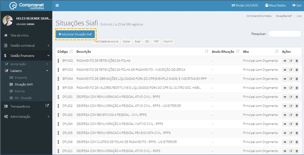 FIGURA 2 - Adicionar Situação SIAFI